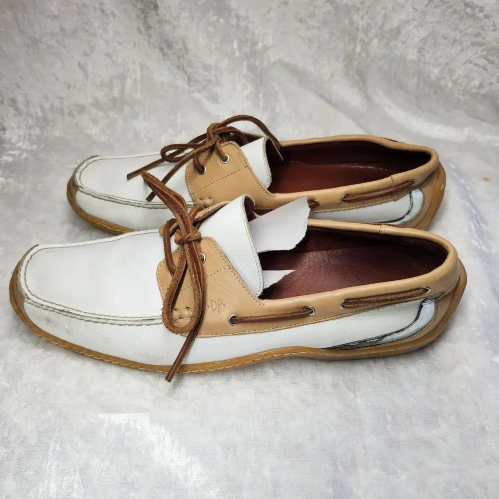 Eaton Men shoes Size 9.5 M Tan & White  Leather‎ Boat Shoes